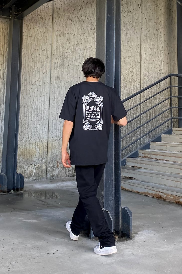 Ofel Baskılı Siyah Oversize Tshirt