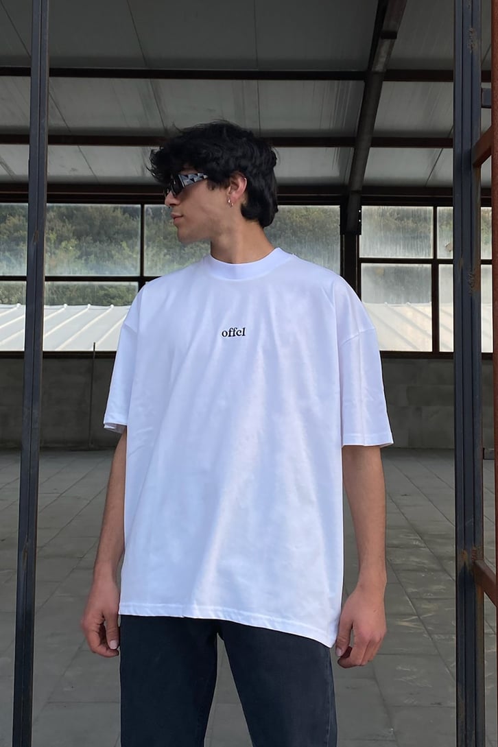 Offcl Baskılı Beyaz Oversize Tshirt