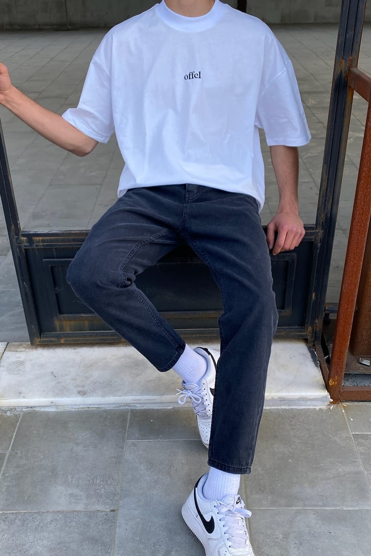 Offcl Baskılı Beyaz Oversize Tshirt