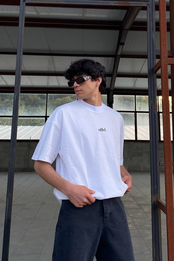 Offcl Baskılı Beyaz Oversize Tshirt