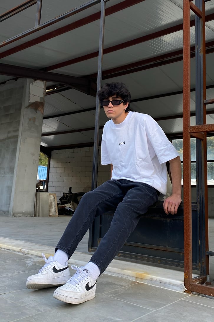 Offcl Baskılı Beyaz Oversize Tshirt