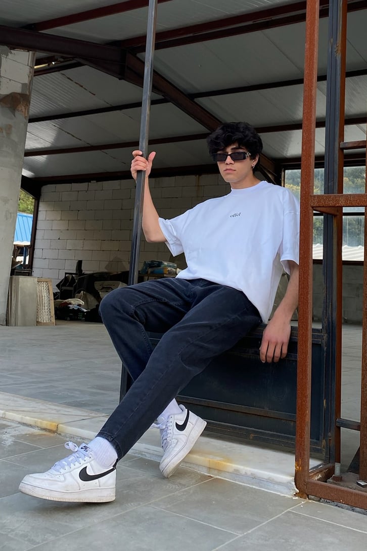 Offcl Baskılı Beyaz Oversize Tshirt