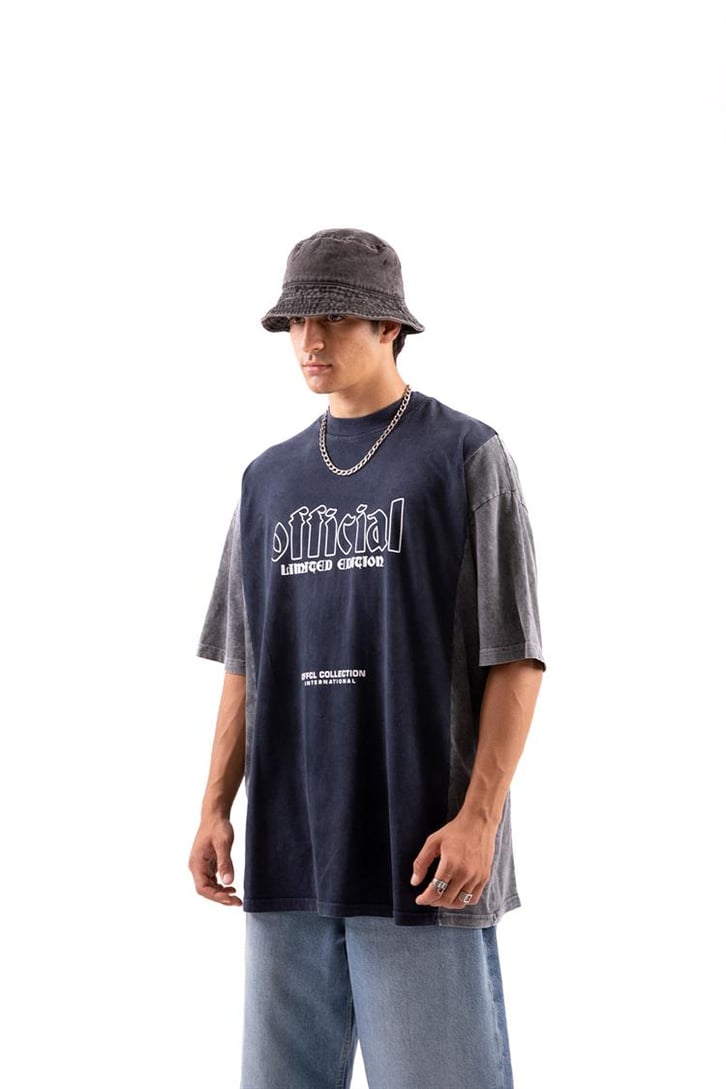 Offical Baskılı Lacivert Oversize Tişört