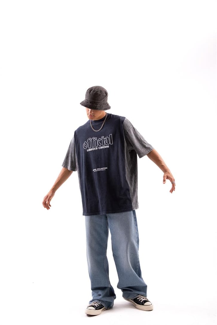 Offical Baskılı Lacivert Oversize Tişört