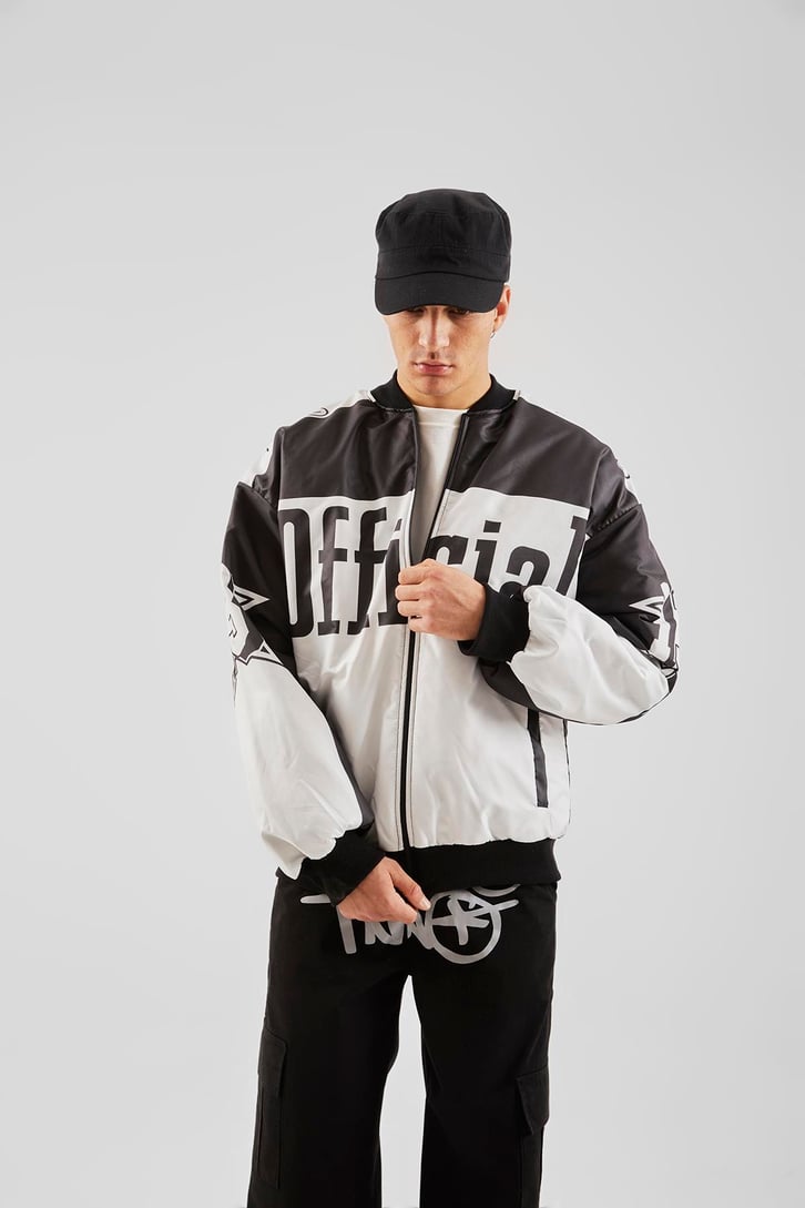 Official Baskılı Siyah Oversize Ceket
