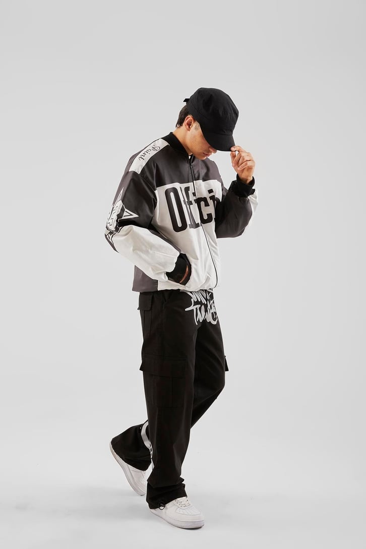 Official Baskılı Siyah Oversize Ceket