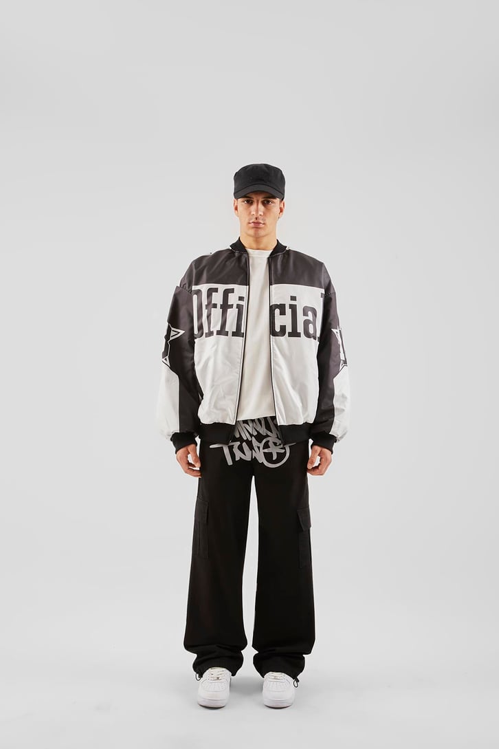 Official Baskılı Siyah Oversize Ceket