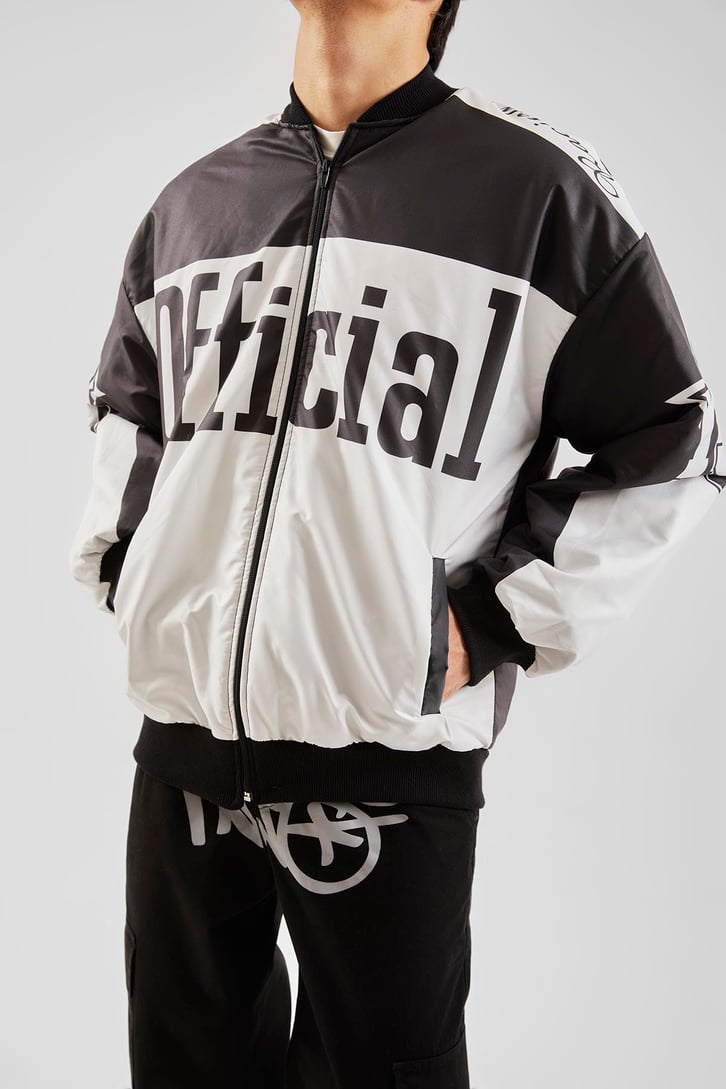 Official Baskılı Siyah Oversize Ceket