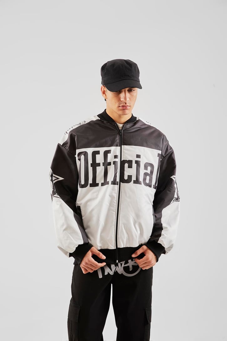 Official Baskılı Siyah Oversize Ceket