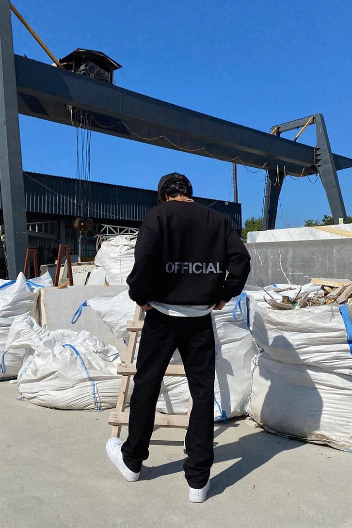 Official Baskılı Siyah Oversize Hoodie
