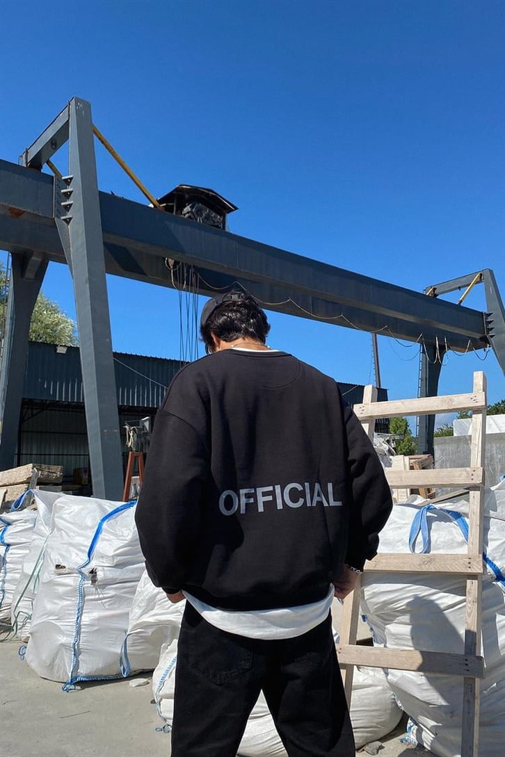 Official Baskılı Siyah Oversize Hoodie
