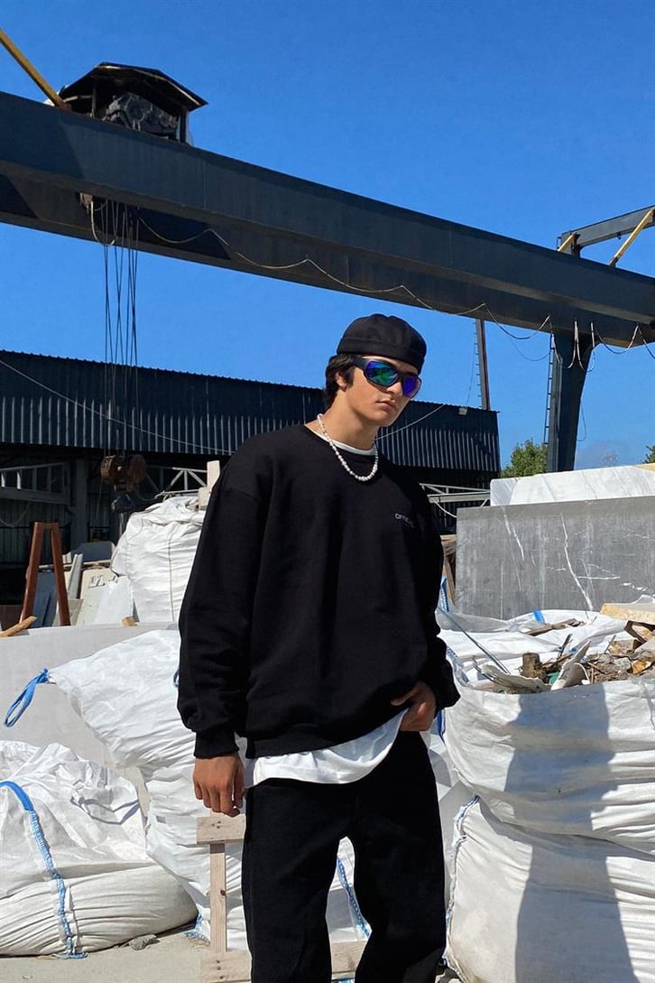 Official Baskılı Siyah Oversize Hoodie
