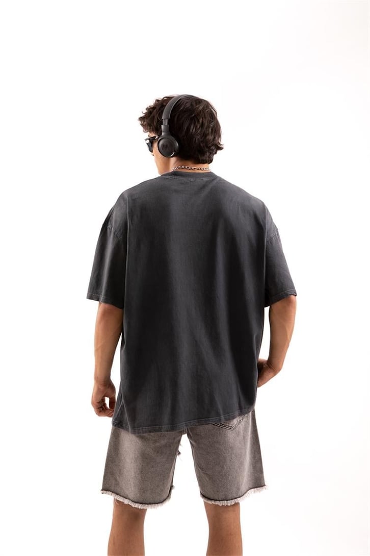 Official Bear Baskılı Acid Wash Oversize Tişört
