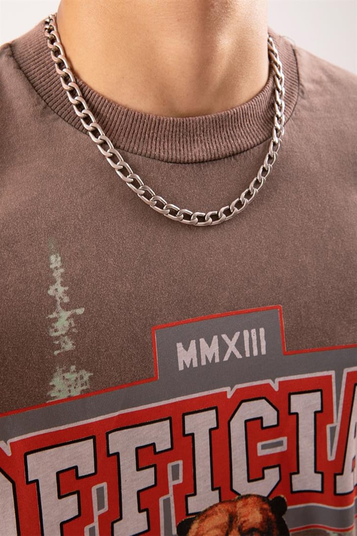 Official Bear Baskılı Kahverengi Oversize Tişört