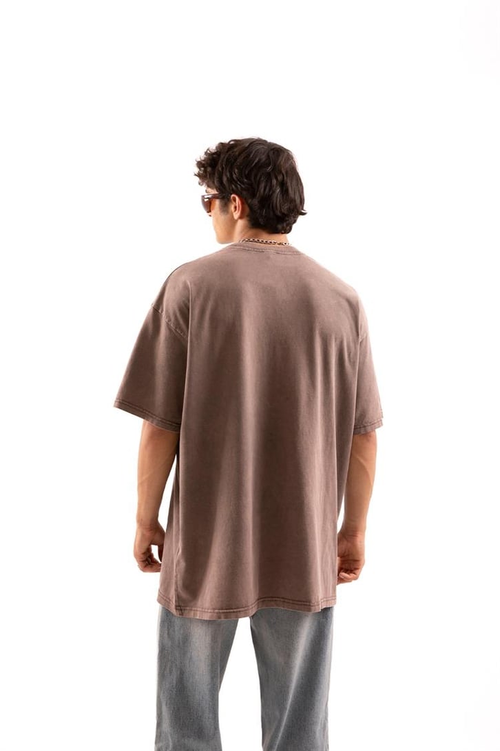 Official Bear Baskılı Kahverengi Oversize Tişört