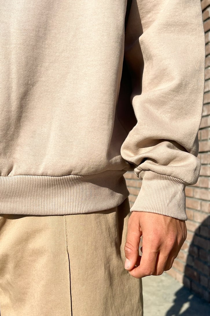 Official Fermuar Detay Bej Oversize Sweatshirt