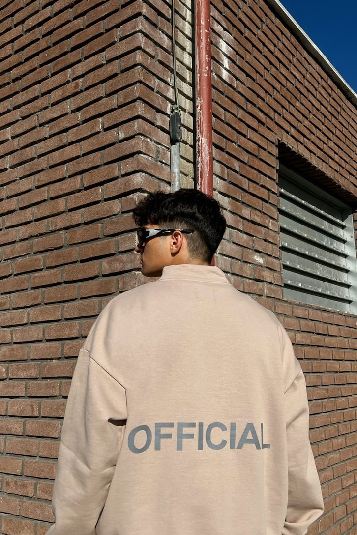 Official Fermuar Detay Bej Oversize Sweatshirt