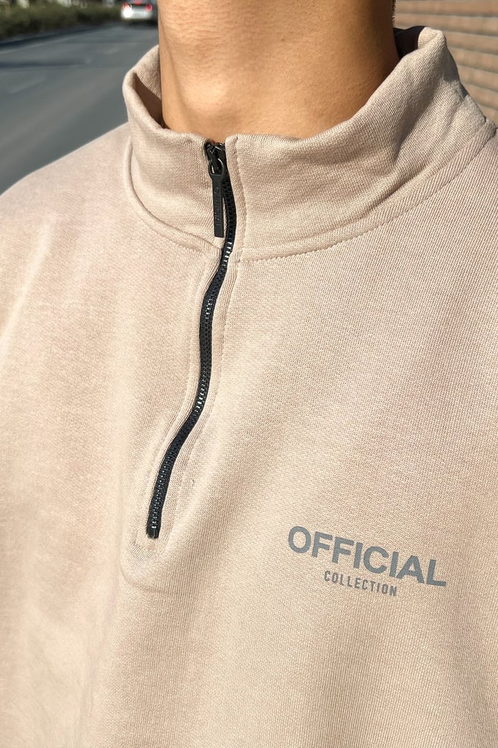 Official Fermuar Detay Bej Oversize Sweatshirt