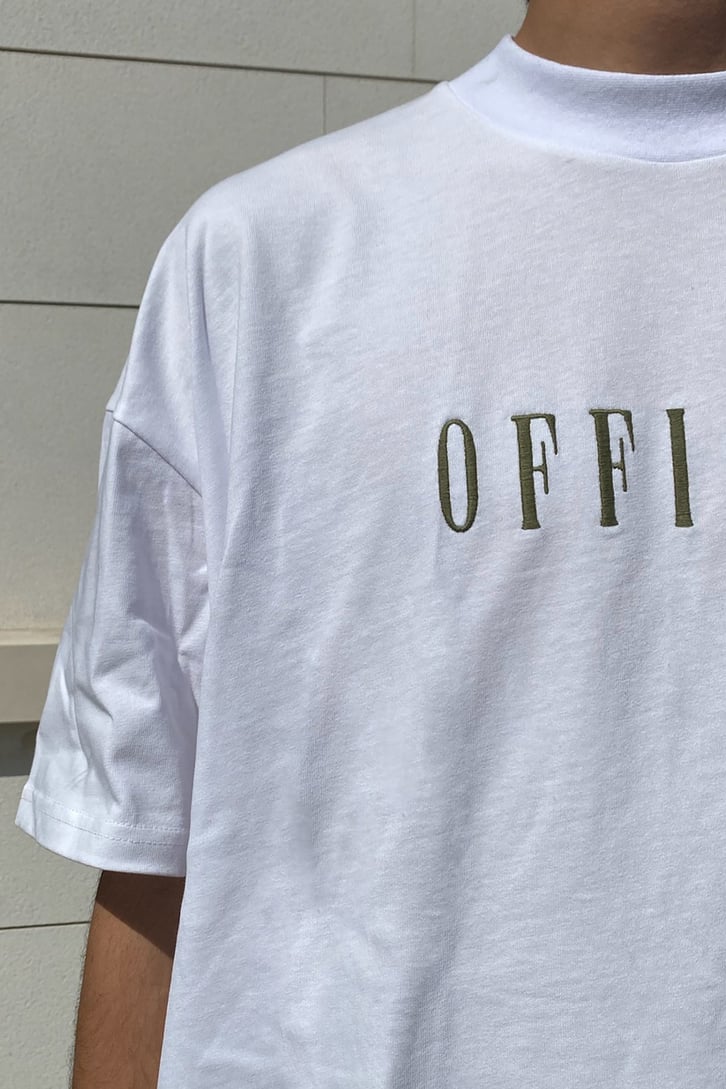 Official Nakışlı Beyaz Oversize Tshirt