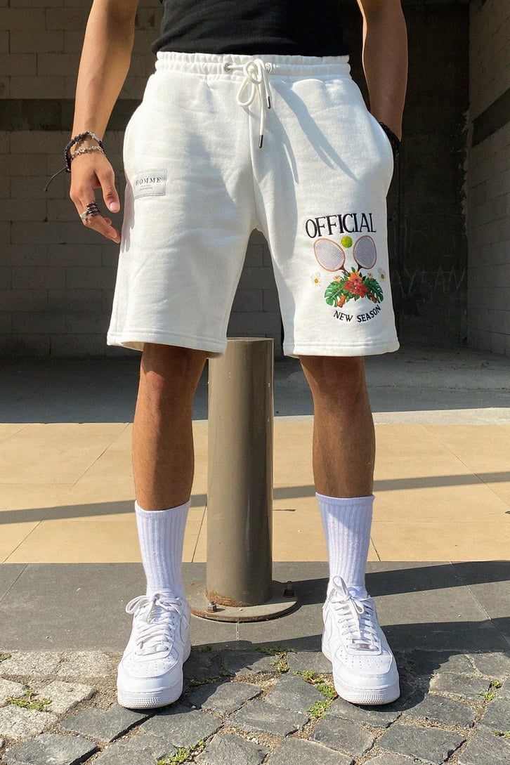Official Nakışlı Ekru Outfit Şort