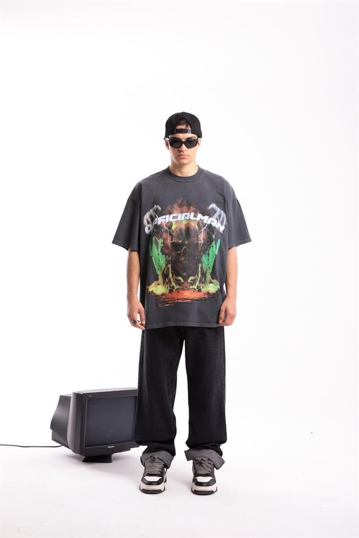 Official Skull Acid Wash Oversize Tişört