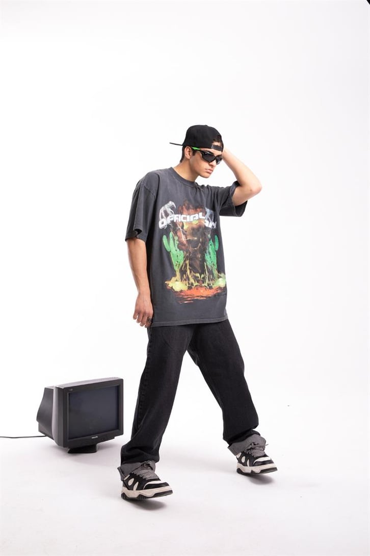 Official Skull Acid Wash Oversize Tişört
