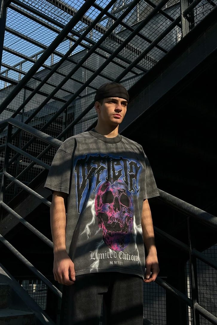 Official Skull Acid Wash Oversize Tişört