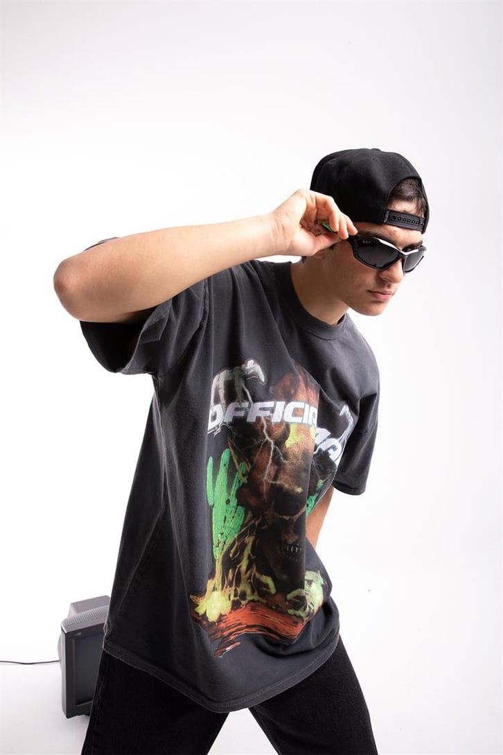 Official Skull Acid Wash Oversize Tişört