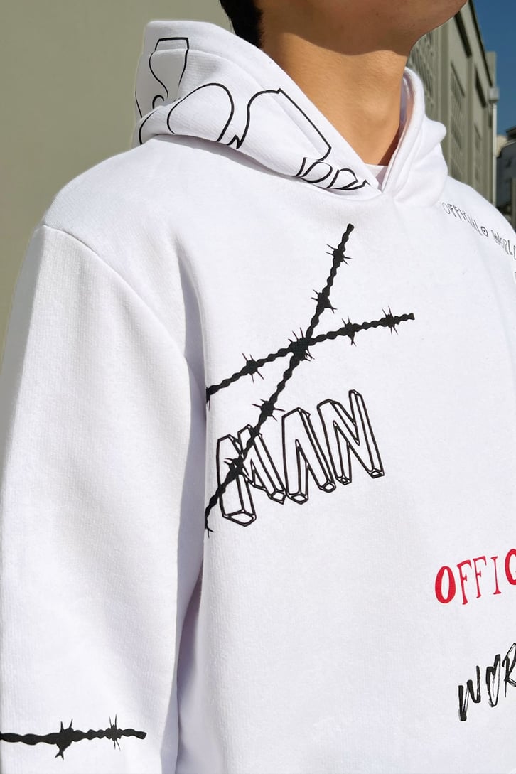 Official Worldwide Baskılı Beyaz Oversize Hoodie