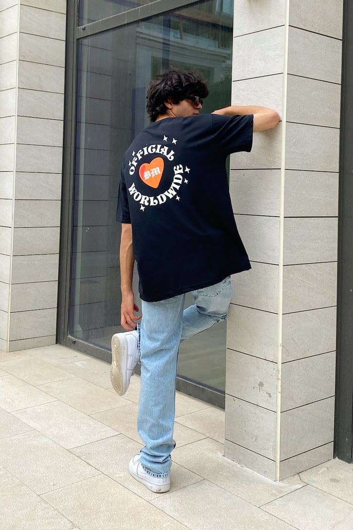Official Worldwide Sırt Baskılı Siyah Oversize Tshirt