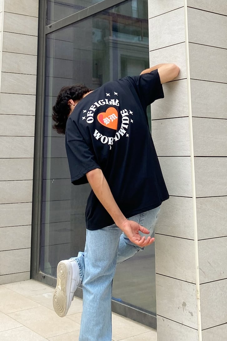 Official Worldwide Sırt Baskılı Siyah Oversize Tshirt