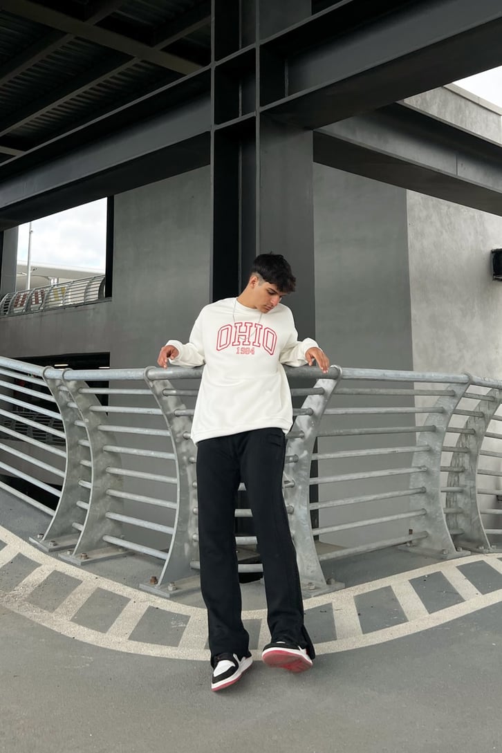 Ohio 1984 Baskılı Beyaz Oversize Sweatshirt