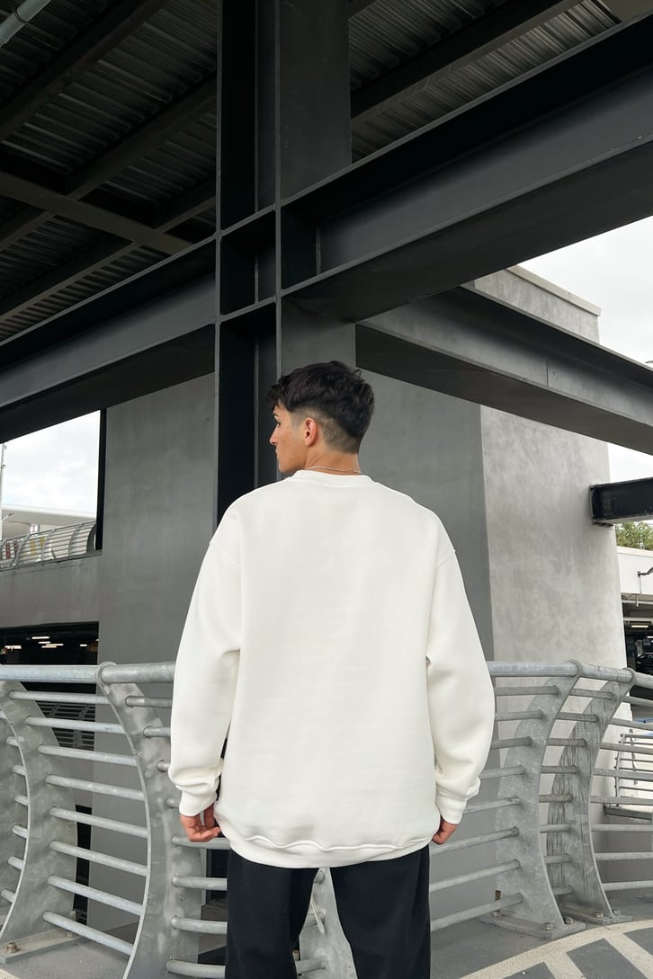 Ohio 1984 Baskılı Beyaz Oversize Sweatshirt