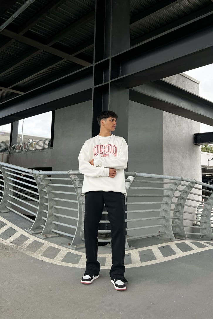 Ohio 1984 Baskılı Beyaz Oversize Sweatshirt