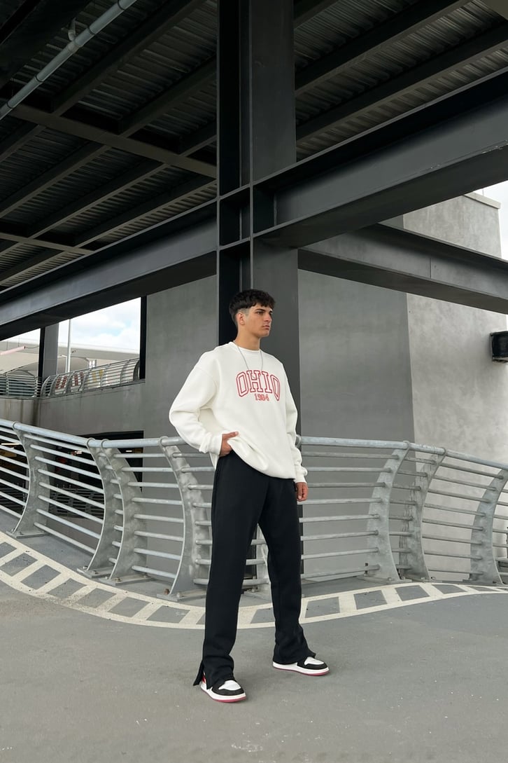 Ohio 1984 Baskılı Beyaz Oversize Sweatshirt