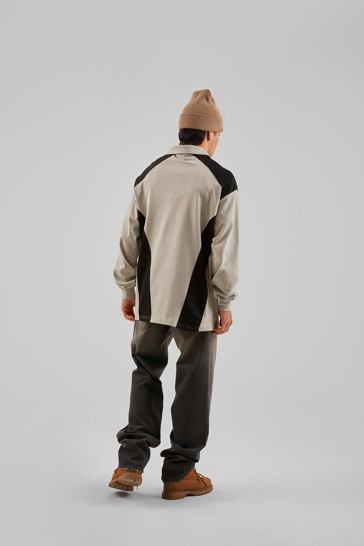 Ohj Baskılı Polo Yaka Buz Gri Long Sleeve Tişört