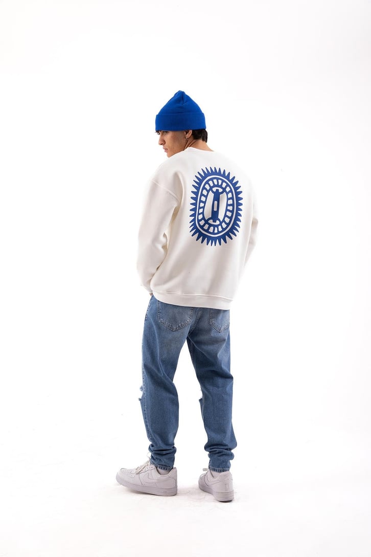 Oiseau Soleil Baskılı Ekru Oversize Sweatshirt