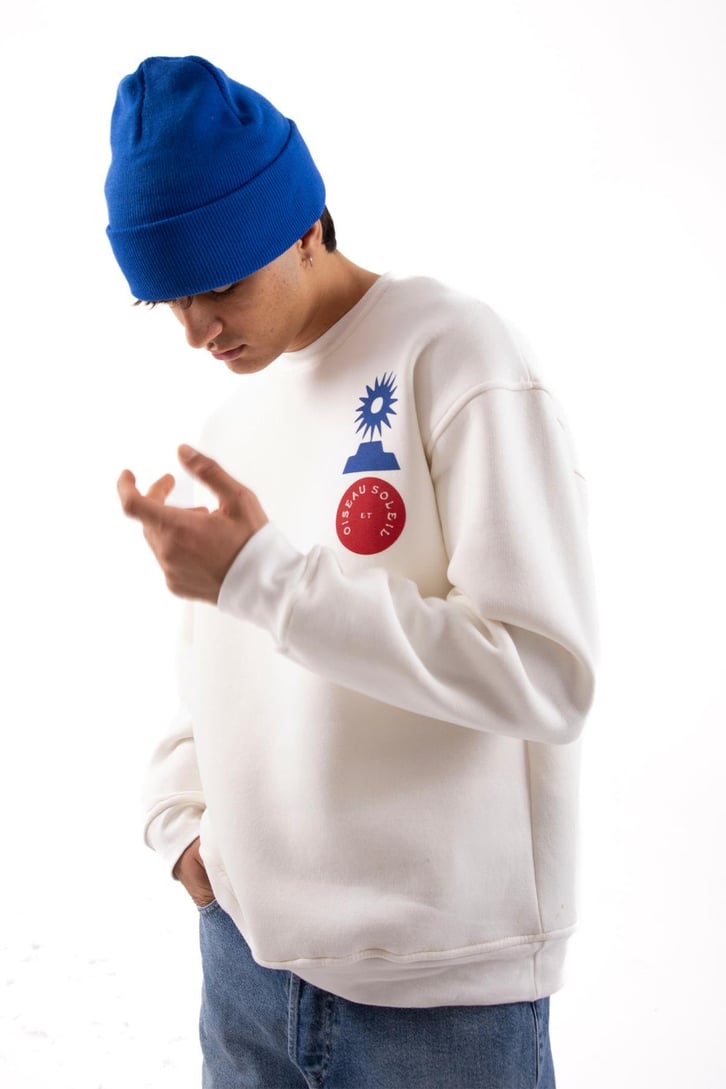 Oiseau Soleil Baskılı Ekru Oversize Sweatshirt