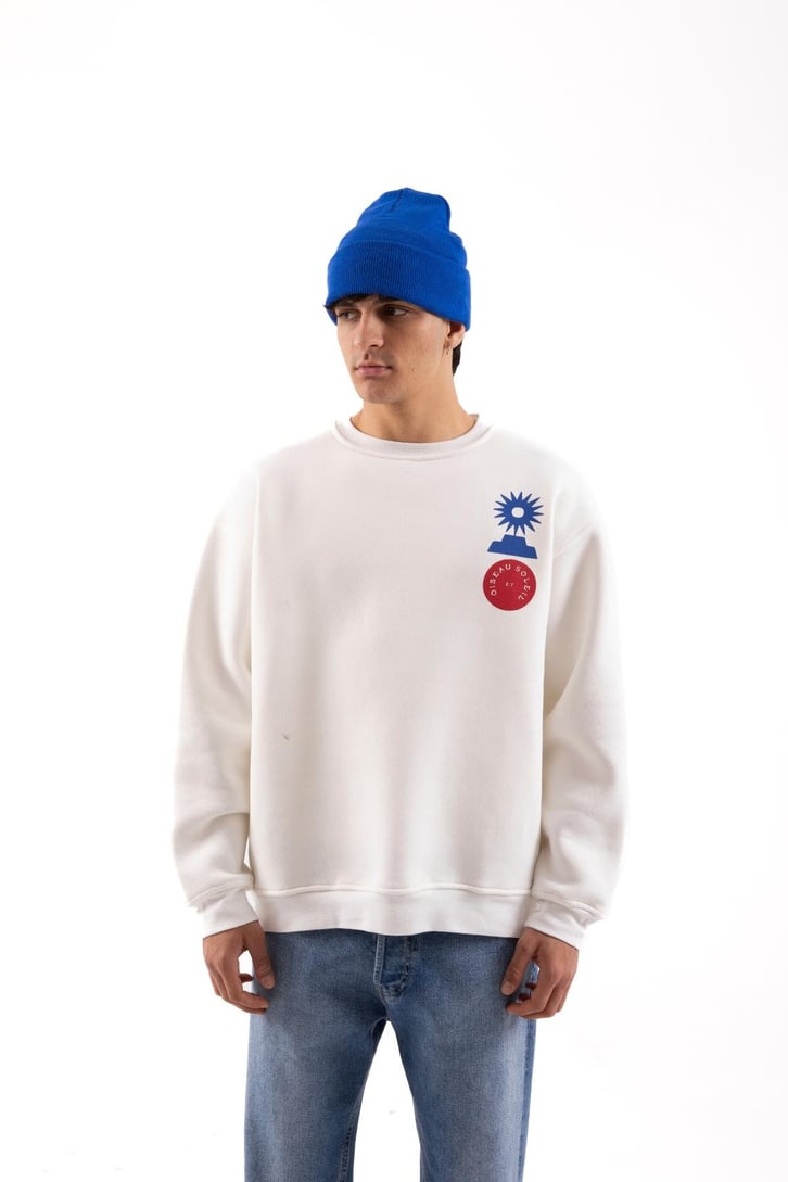 Oiseau Soleil Baskılı Ekru Oversize Sweatshirt