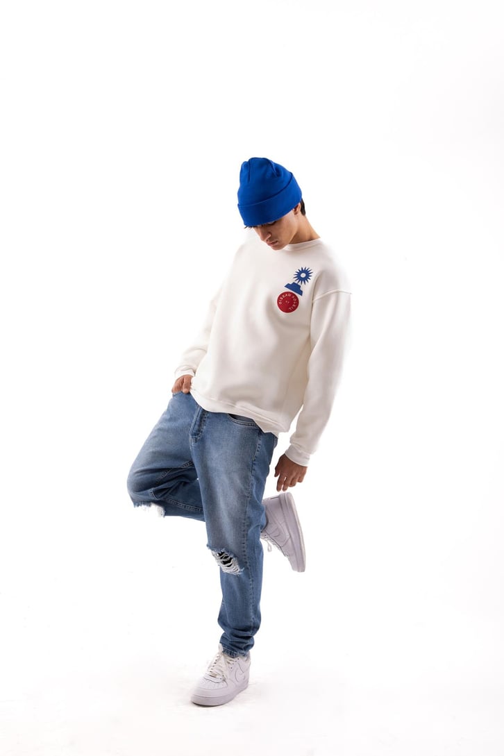 Oiseau Soleil Baskılı Ekru Oversize Sweatshirt