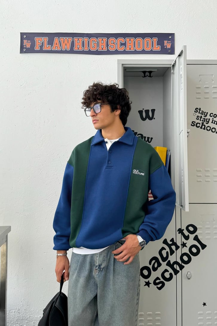 Old Culture Bloklu Polo Yaka Sweatshirt