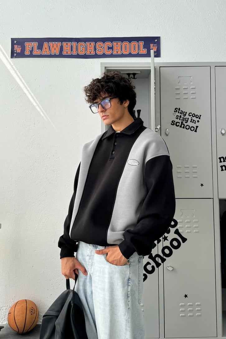 Old Culture Bloklu Polo Yaka Sweatshirt