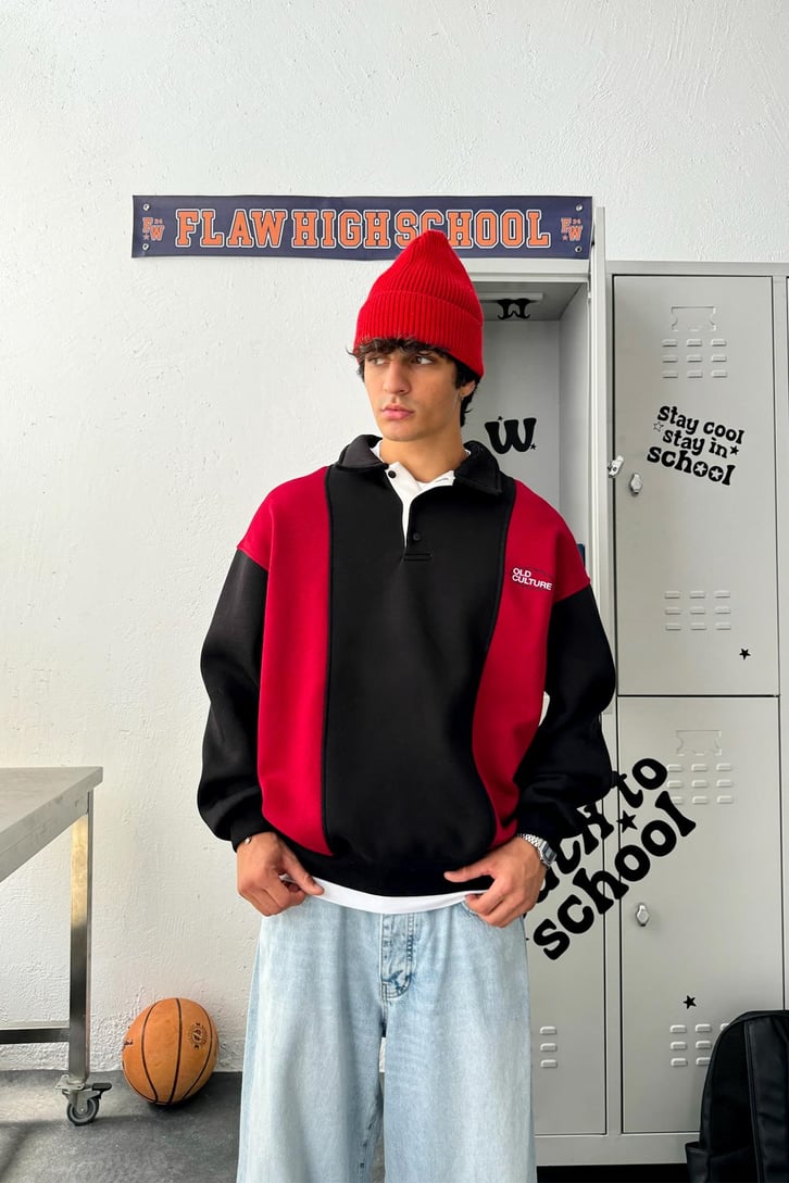 Old Culture Bloklu Polo Yaka Sweatshirt