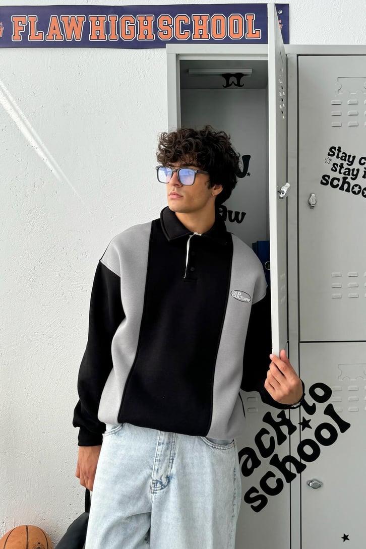 Old Culture Bloklu Polo Yaka Sweatshirt
