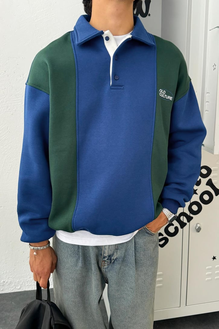 Old Culture Bloklu Polo Yaka Sweatshirt