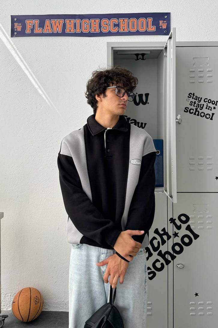 Old Culture Bloklu Polo Yaka Sweatshirt