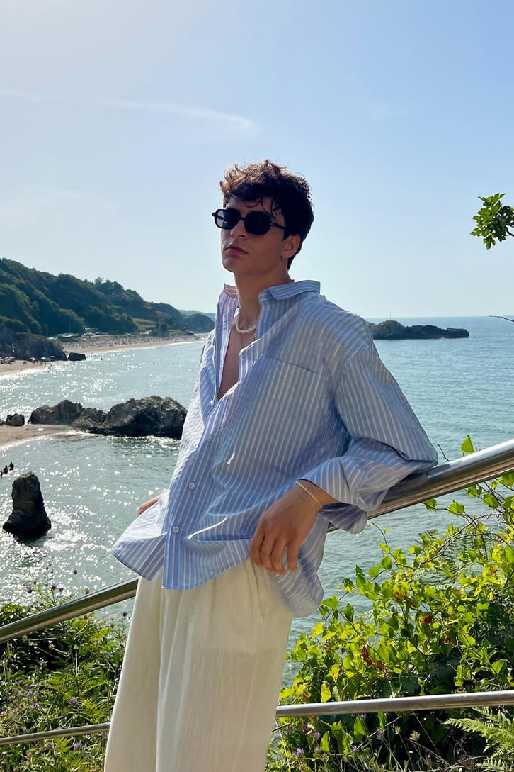 Old Money Çizgili Oversize Uzun Kol Gömlek