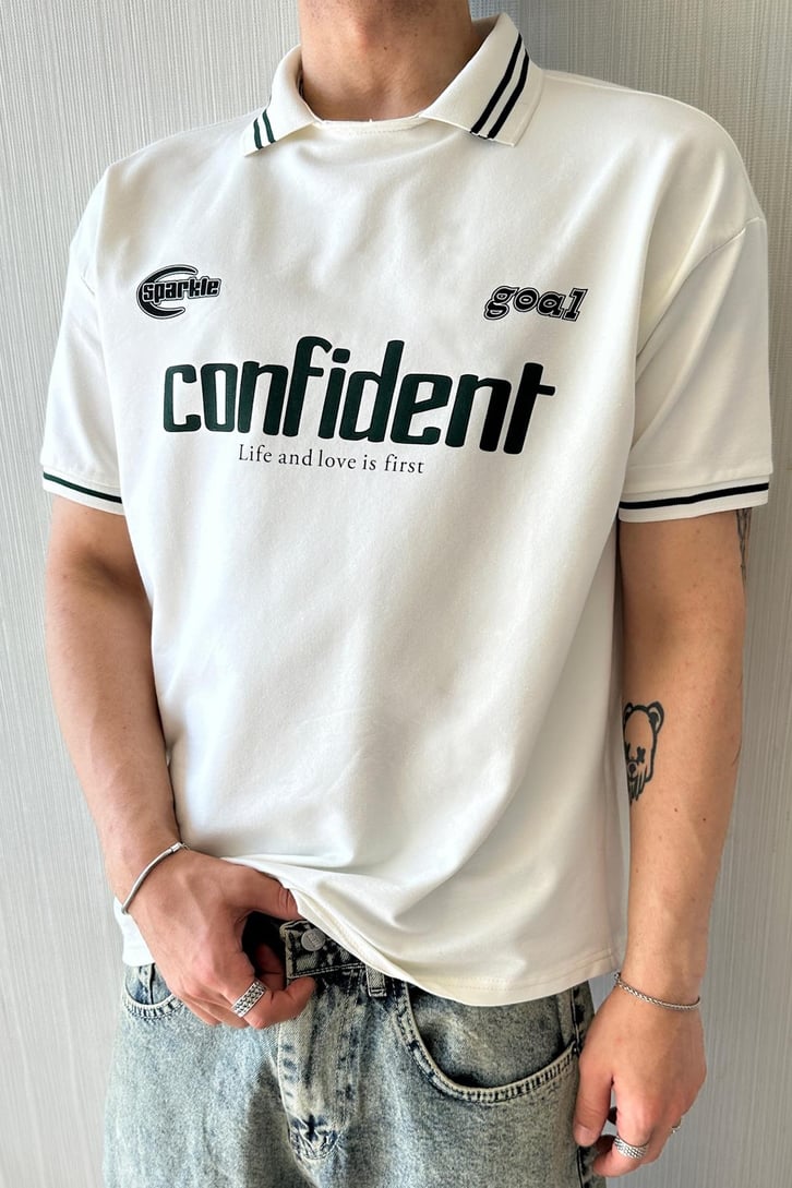 Old School Çizgi Polo Yaka Oversize Tişört