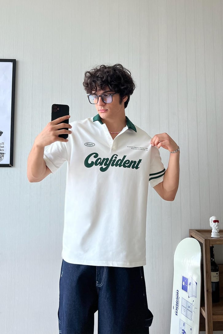 Old School Kontrast Polo Oversize Tişört