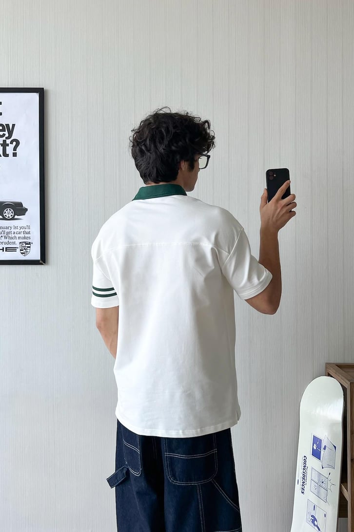 Old School Kontrast Polo Oversize Tişört
